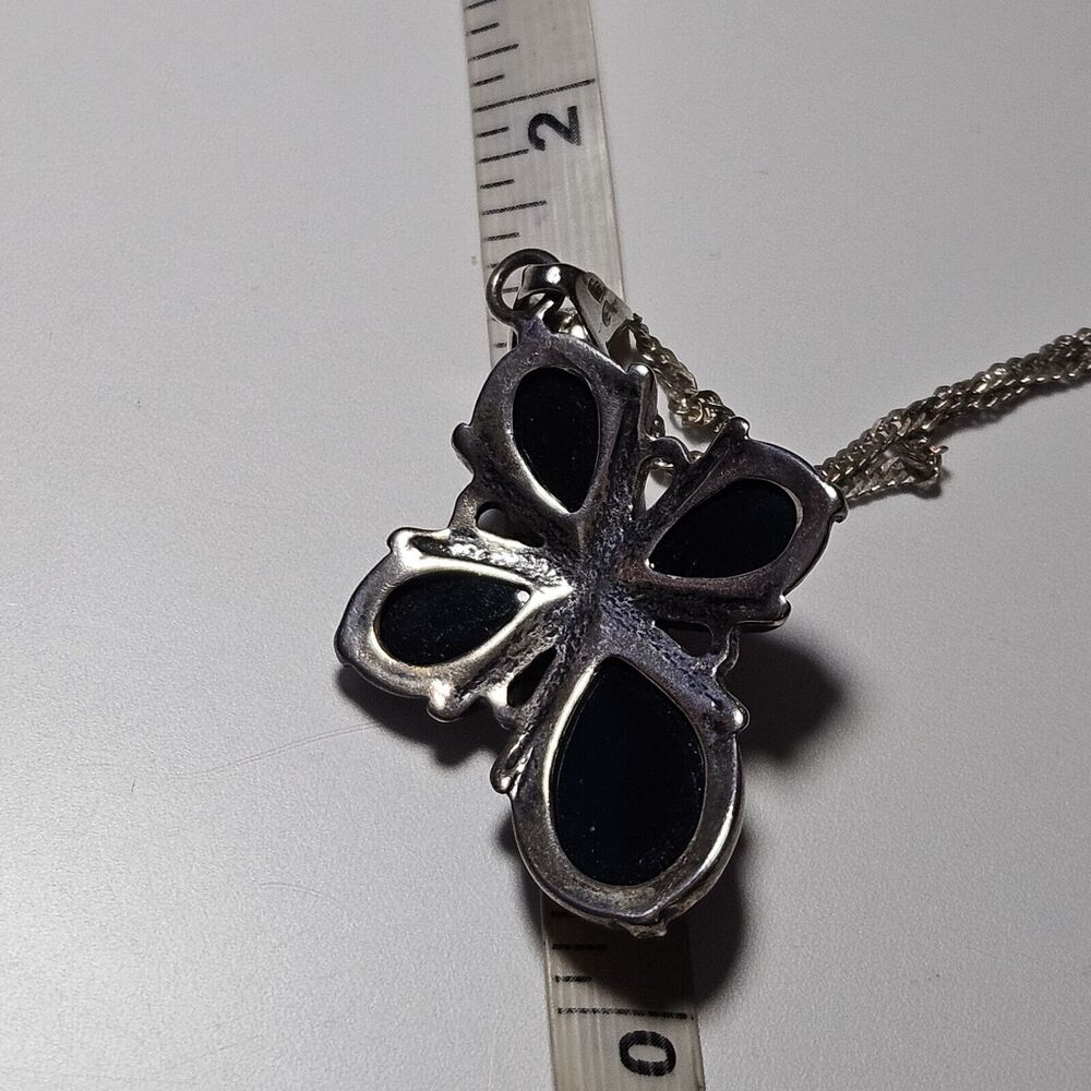 Vintage Sterling Silver Amber Cross Pendant Necklace Yellow Golden 18" - Picture 12 of 15